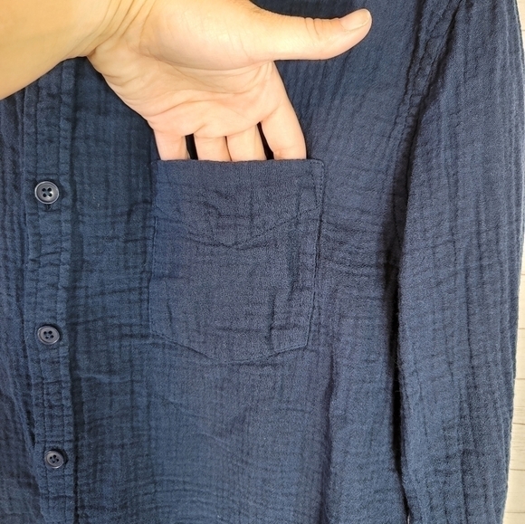 LUCKY BRAND DARK BLUE CRINKLE BUTTON DOWN, SZ XL - Picture 7 of 14